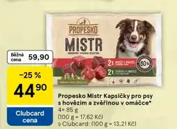 Tesco Propesko Mistr Kapsičky pro psy s hovězím a zvěřinou v omáčce nabídka