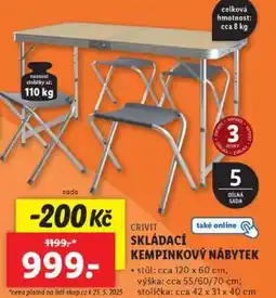 Lidl CRIVIT SKLÁDACÍ KEMPINKOVÝ NÁBYTEK nabídka