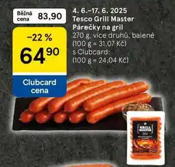 Tesco Tesco Grill Master Párečky na gril, 270 g, více druhů nabídka