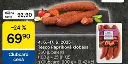 Tesco Tesco Papriková klobása, 360 g, balená nabídka