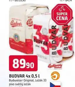 Trefa Budweiser Budvar B:Original Pivo světlý ležák 4 x 0,5l nabídka