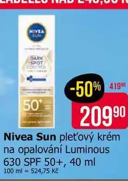 Teta Nivea Sun pleťový krém na opalování Luminous 630 SPF 50+, 40 ml nabídka