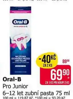 Teta Oral-B Pro Junior 6-12 let zubní pasta 75 ml nabídka