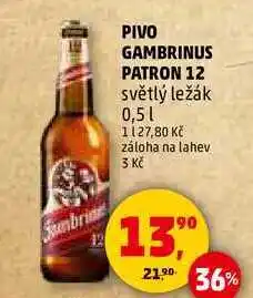 Penny Market PIVO GAMBRINUS PATRON 12 světlý ležák, 0,5 l nabídka