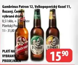 Partner Maloobchodní síť Gambrinus patron 12, velkopopovický kozel 11, řezaný, černya vybrané druhy nabídka