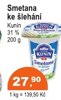 COOP DISKONT Smetana ke šlehání Kunín 31 % nabídka