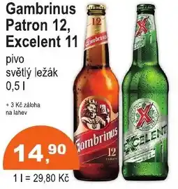 COOP DISKONT Gambrinus Patron 12, Excelent 11 pivo světlý ležák nabídka