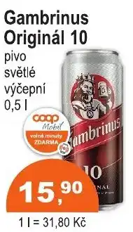 COOP DISKONT Gambrinus Originál 10 pivo světlé výčepní nabídka