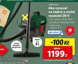 Lidl PARKSIDE Aku vysavač na mokré a suché vysávání 20 V nabídka