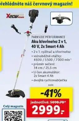 Lidl PARKSIDE PERFORMANCE Aku křovinořez 2 v 1, 40 V, 2x Smart 4 Ah nabídka