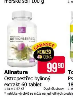 Teta Allnature eostropestřec bylinný extrakt nabídka