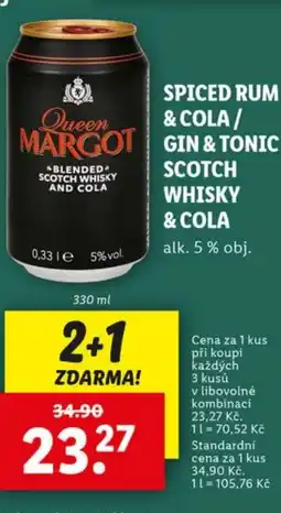 Lidl Spiced rum & cola/ Gin & tonic / scotch whisky & cola nabídka