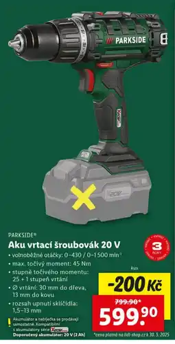 Lidl PARKSIDE Aku vrtací šroubovák 20 V nabídka