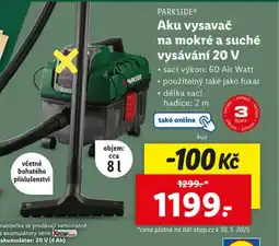 Lidl PARKSIDE Aku vysavač na mokré a suché vysávání 20 V nabídka