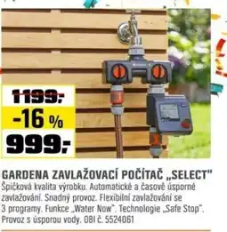 OBI Gardena zavlažovací počítač „select" nabídka