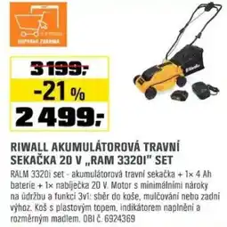 OBI Riwall akumulátorová travní sekačka 20 v,,ram 33201" set nabídka