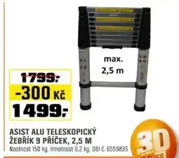 OBI Asist alu teleskopický žebřík 9 příček, 2,5 m nabídka