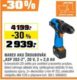 OBI Narex aku šroubovák ,,asp 202-2", 20 v, 2 × 2,0 ah nabídka