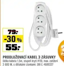 OBI Prodlužovací kabel 3 zásuvky nabídka