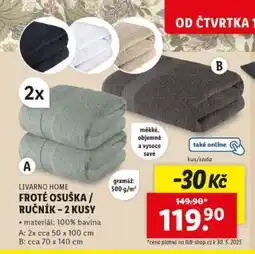 Lidl LIVARNO HOME Froté Osuška/Ručník - 2 kusy nabídka