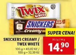 Lidl SNICKERS CREAMY/TWIX WHITE, 36,5 g/46 g nabídka