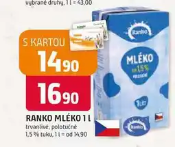 Trefa RANKO MLÉKO 1l trvanlivé, polotučné 1,5% tuku nabídka