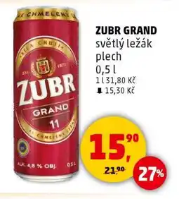 Penny Market ZUBR GRAND světlý ležák plech 0,5 l nabídka