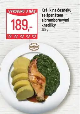 Globus Králík na česneku se špenátem a bramborovými knedlíky nabídka