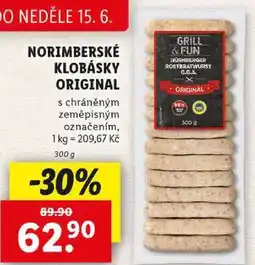 Lidl NORIMBERSKÉ KLOBÁSKY ORIGINAL, 300 g nabídka