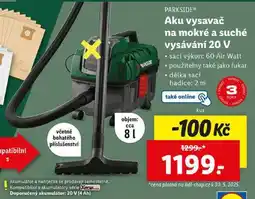 Lidl Aku vysavač na mokré a suché vysávání 20 V nabídka