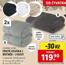 Lidl FROTÉ OSUŠKA / RUČNÍK - 2 KUSY nabídka