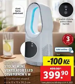Lidl STOLNÍ MINI VENTILÁTOR S LED OSVĚTLENÍM 6 W nabídka