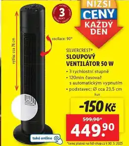 Lidl SLOUPOVÝ VENTILÁTOR 50 W nabídka