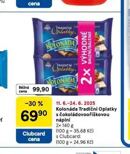 Tesco Kolonáda tradiční oplatky s čokoládovooříškovou náplní nabídka