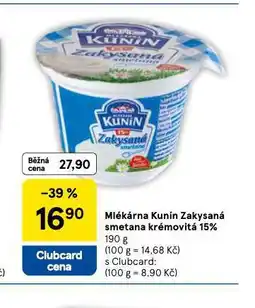 Tesco Kunín zakysaná krémovitá smetana 15% nabídka