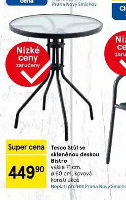 Tesco Stůl se skleněnou deskou bistro nabídka