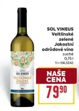 Billa SOL VINEUS Veltlínské zelené Jakostní odrůdové víno nabídka