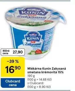 Tesco Mlékárna Kunín Zakysaná smetana krémovitá 15% nabídka
