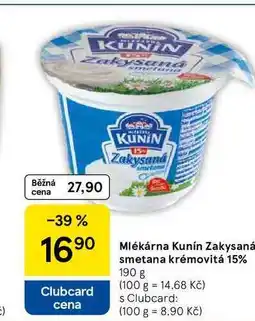 Tesco Mlékárna Kunín Zakysaná smetana krémovitá 15%, 190 g nabídka