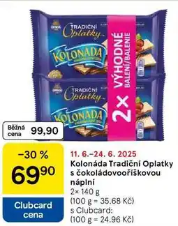 Tesco Kolonáda Tradiční Oplatky s čokoládovooříškovou náplní, 2x 140 g nabídka