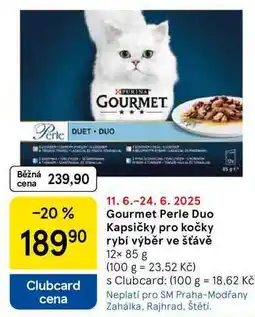 Tesco Gourmet Perle Duo Kapsičky pro kočky rybí výběr ve šťávě, 12× 85 g nabídka