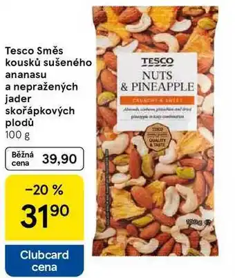 Tesco Tesco Směs kousků sušeného ananasu a nepražených jader skořápkových plodů, 100 g nabídka