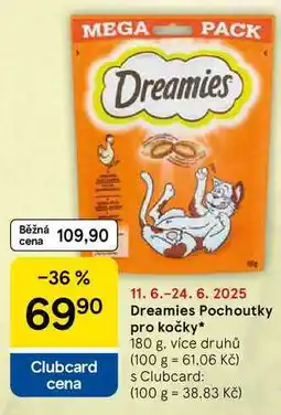 Tesco Dreamies Pochoutky pro kočky, 180 g, více druhů nabídka