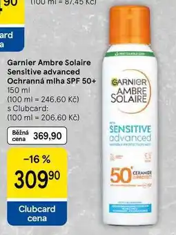 Tesco Garnier Ambre Solaire Sensitive advanced Ochranná mlha SPF 50+, 150 ml nabídka