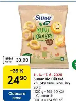 Tesco Sunar Bio Dětské křupky Kuku kroužky, 20 g nabídka