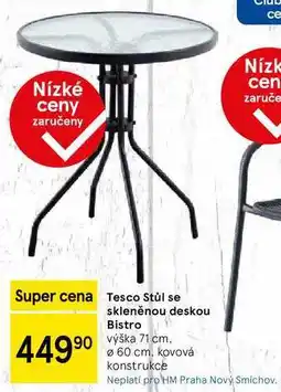 Tesco Tesco Stůl se skleněnou deskou Bistro výška 71 cm. Ø 60 cm, kovová konstrukce nabídka