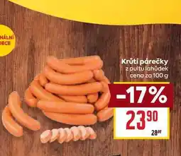 Billa Krůtí párečky z pultu lahůdek cena za 100 g nabídka