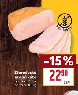 Billa Staročeská uzená kýta z pultu lahůdek cena za 100 g nabídka
