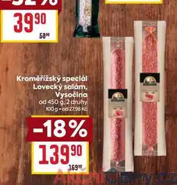 Billa Kroměřížský speciál Lovecký salám, Vysočina od 450 g nabídka