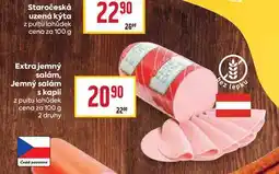 Billa Extra jemný salám, Jemný salám s kapií z pultu lahůdek cena za 100 g nabídka